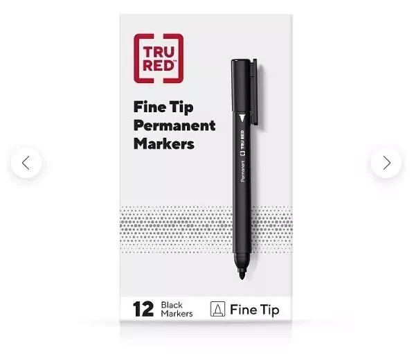 TRU RED Fine Tip Permanent Markers, New Box Of 12 Black Marker Pens From Staples