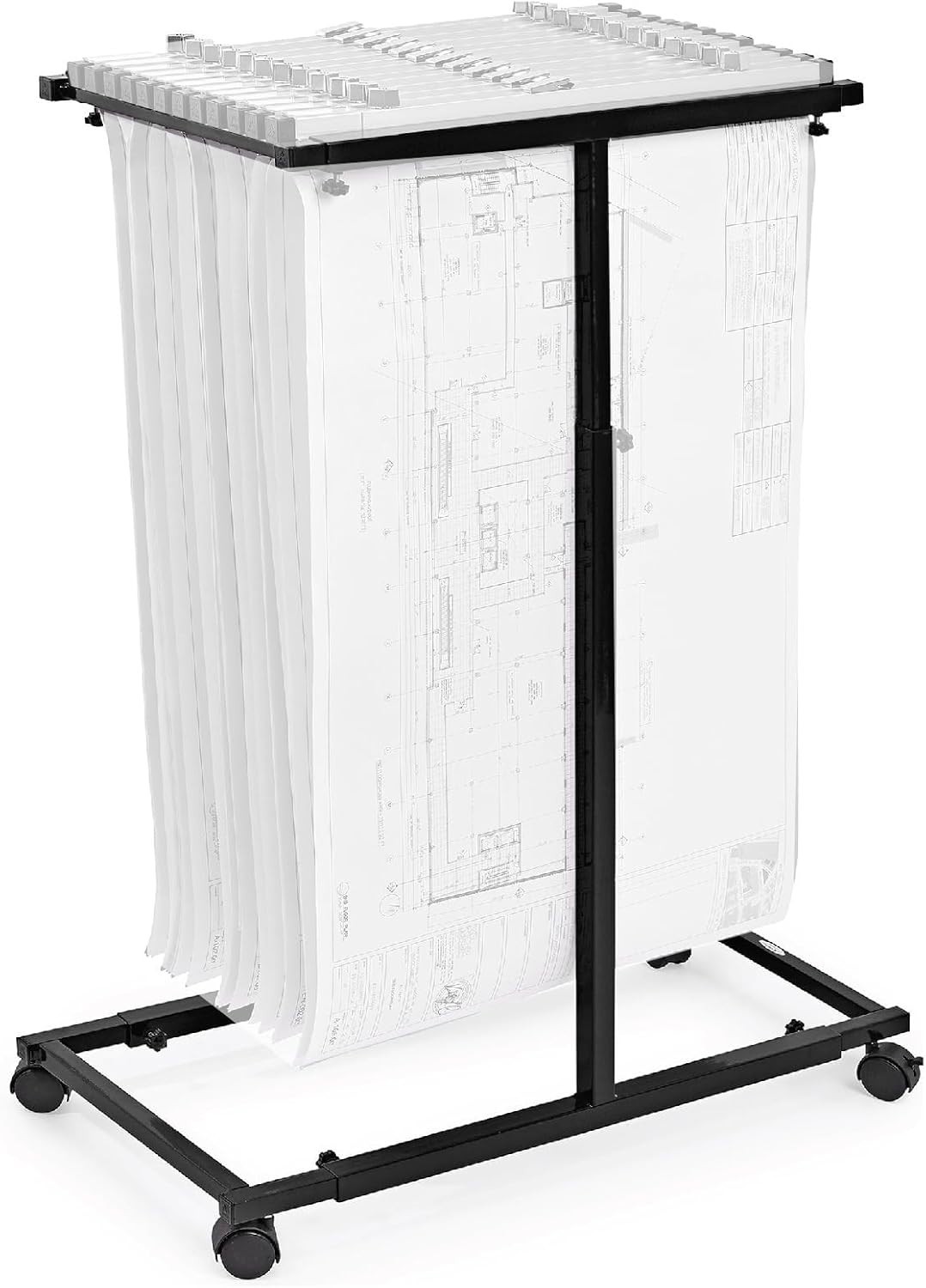 AdirOffice Steel Mobile Adjustable Blueprint Storage Organizer, Black 614-BLK