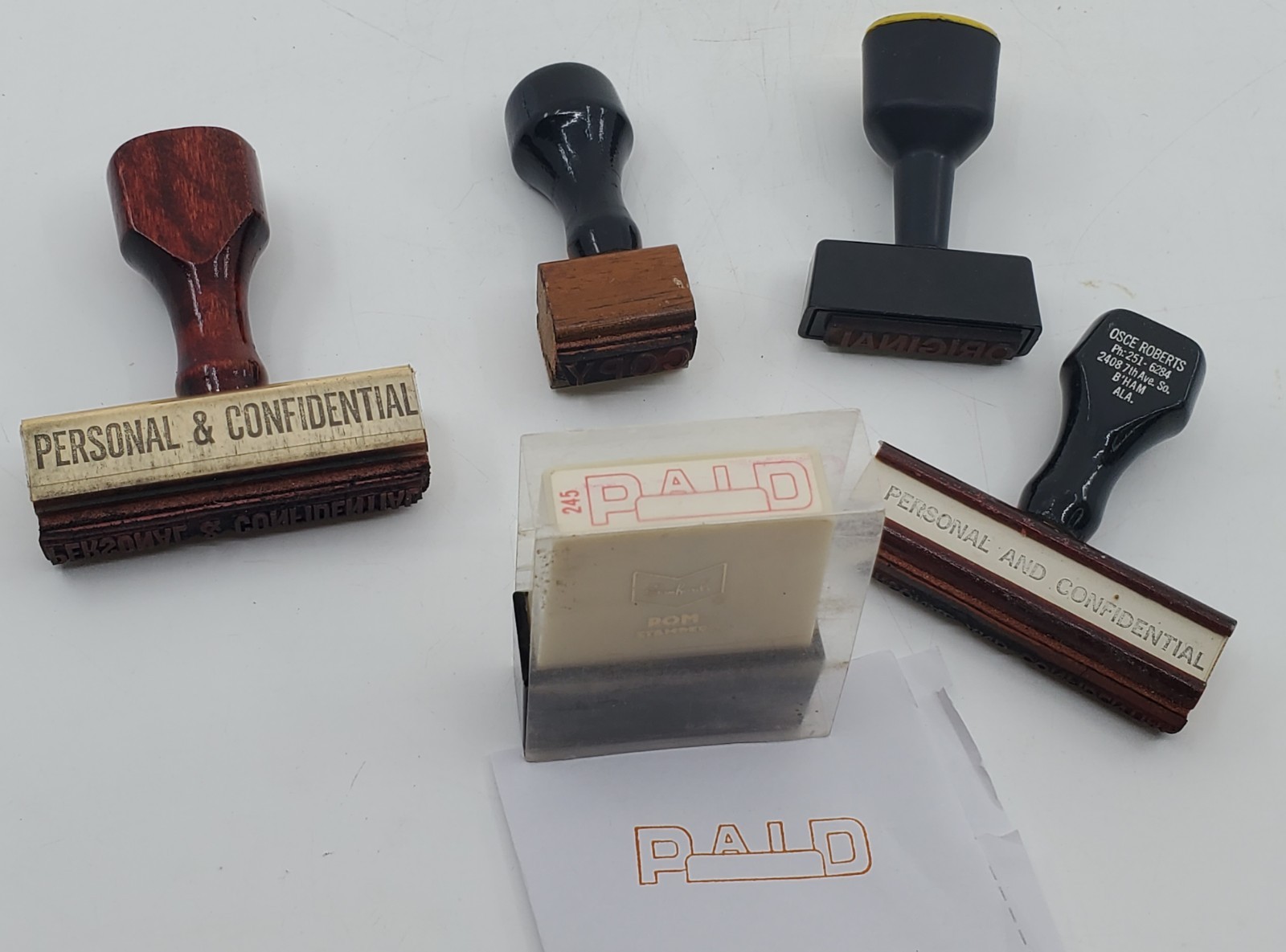 5 Vintage Office Stamp Lot●Rubber/Wood&Plastic●Excellent Condition