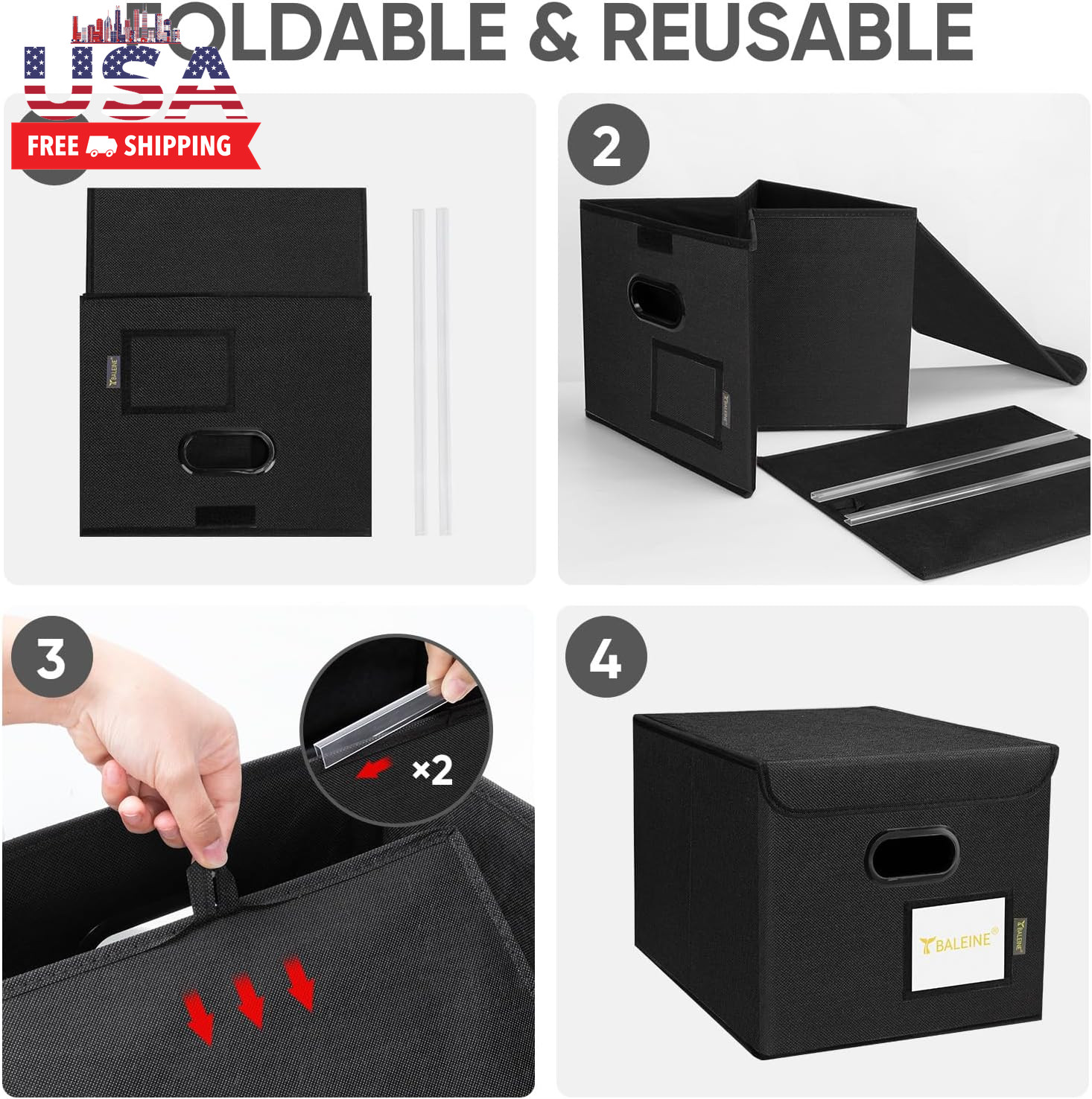 File Organizer Box with Lid, Collapsible File Folder Organizer with Plastic Slid