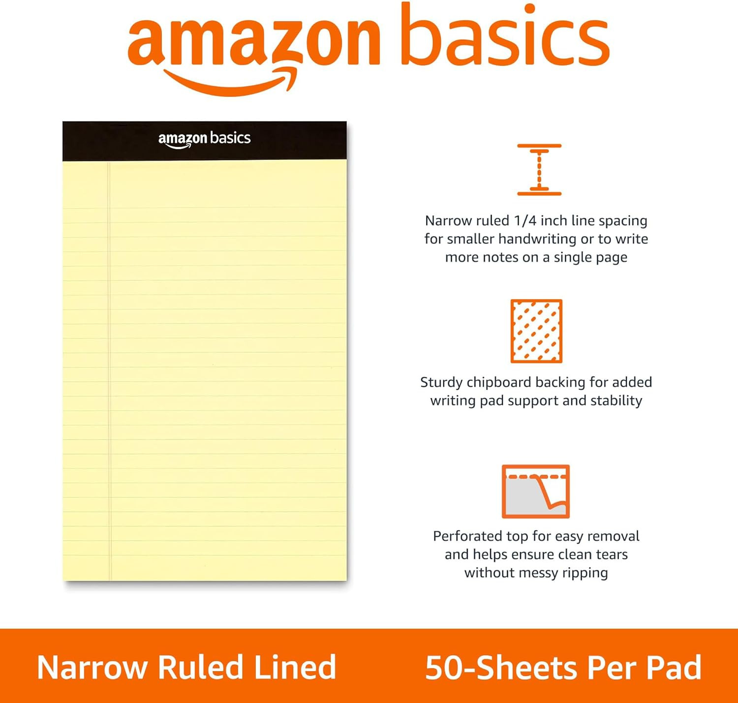 Amazon Basics 50-Sheet Narrow Ruled Lined Writing Note Pad, 5″ X 8″, 12-Pack, Ca