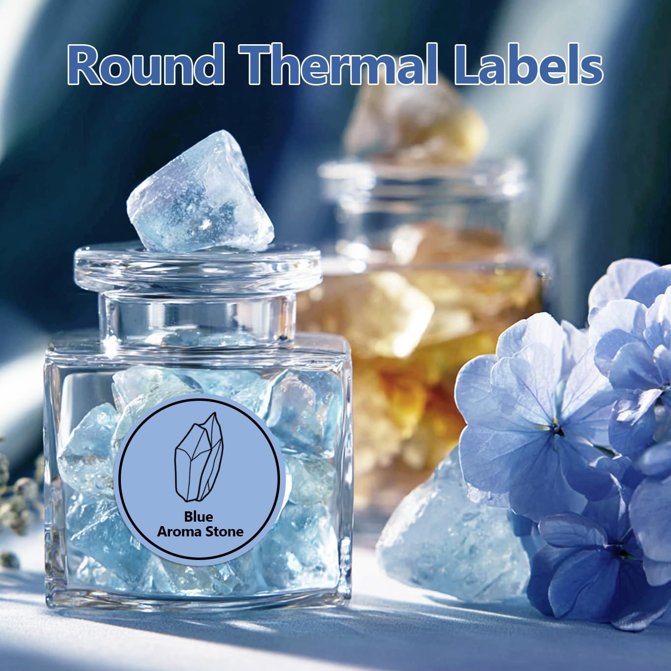 300PCS 2 Inch Circle Thermal Label Stickers for 150PCS/Roll, Multicolor Blue