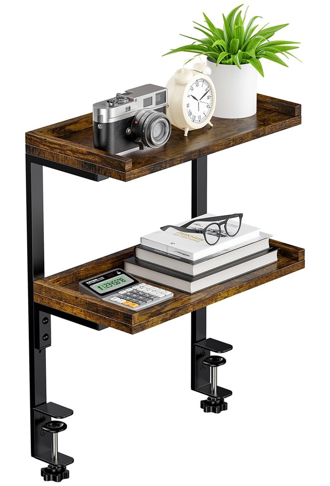 2 Tier 12 5 Inch Wood Desk Shelf Tabletop Storage Rack Office Gaming Accessories
