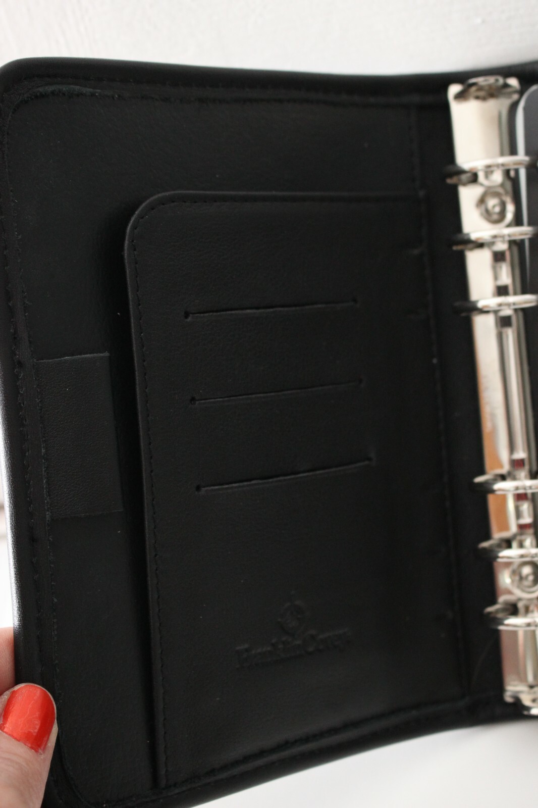FRANKLIN COVEY Small Black Leather Fabric 6 Ring Binder Address Book 7 1/2″ NEW