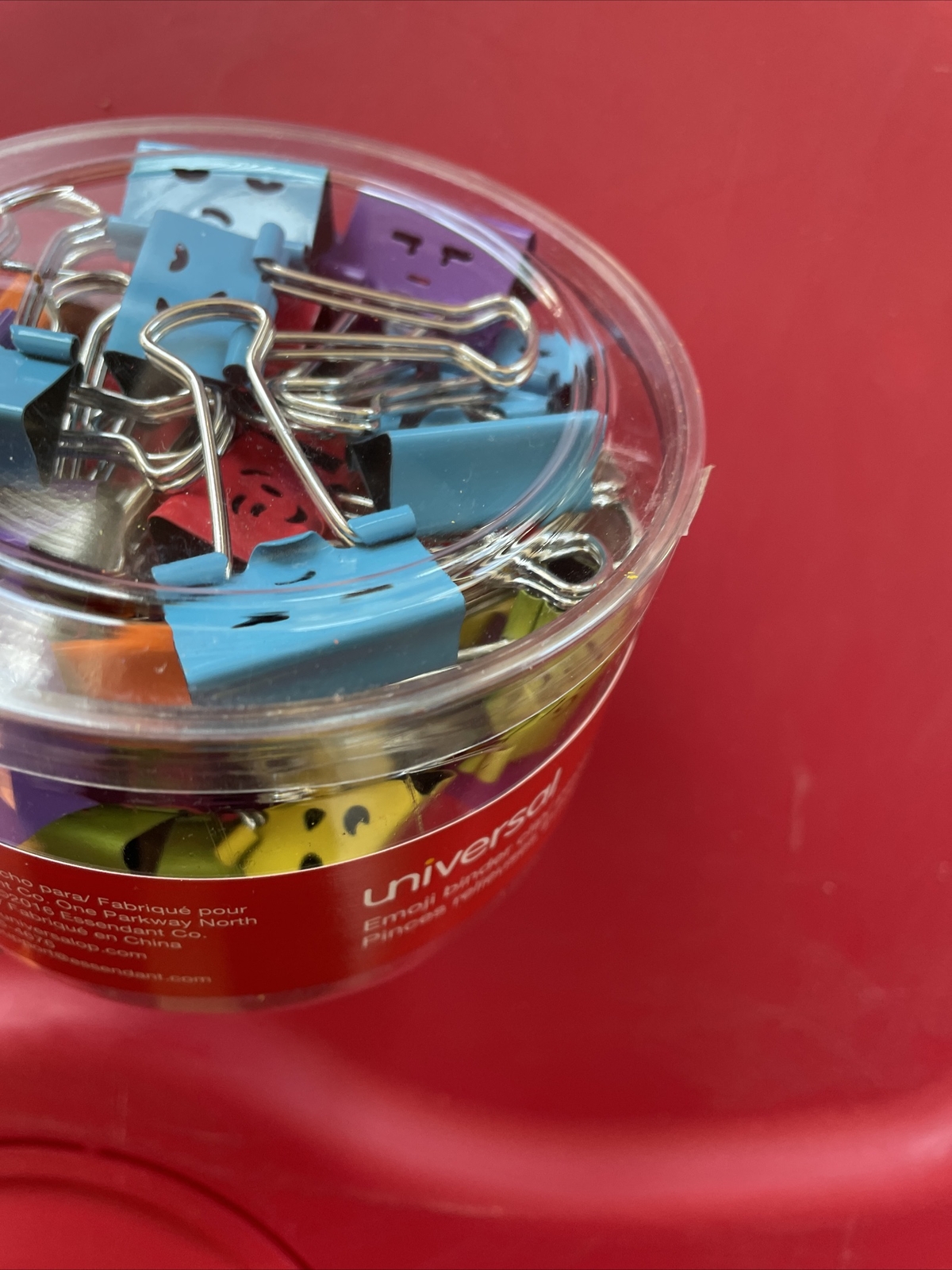 Universal Emoji Binder Clips in Dispenser Tub Assorted Colors 42 In Pack New GB