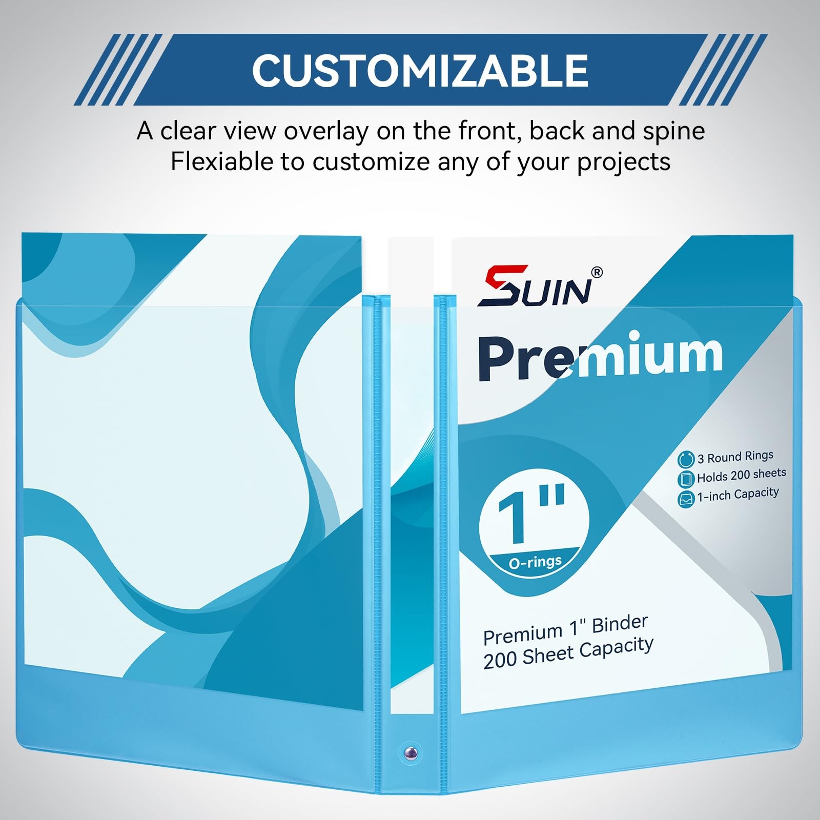 SUIN 1-inch 3 Ring Binder with 2 Interior 10.5 x 11.6”, Assorted Colors