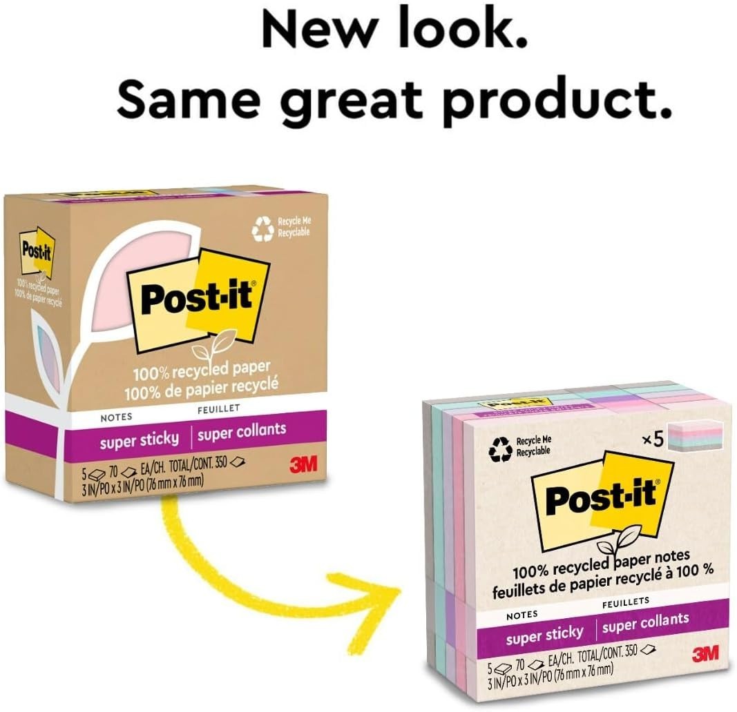 Post it Super Sticky Notes 3×3 Wanderlust Collection 5 Pads 70 Sheets Recycled