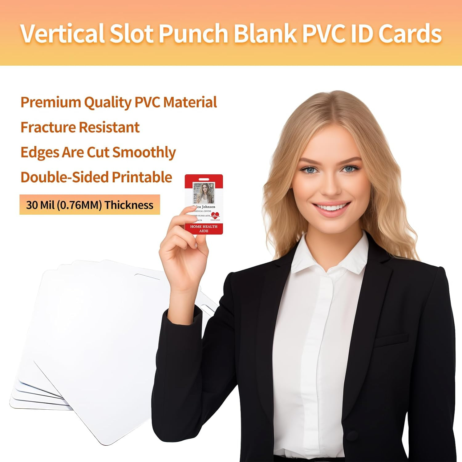 100 Pack Premium Blank PVC Cards with Slot Punch on Short Side – CR80 30mil Vert