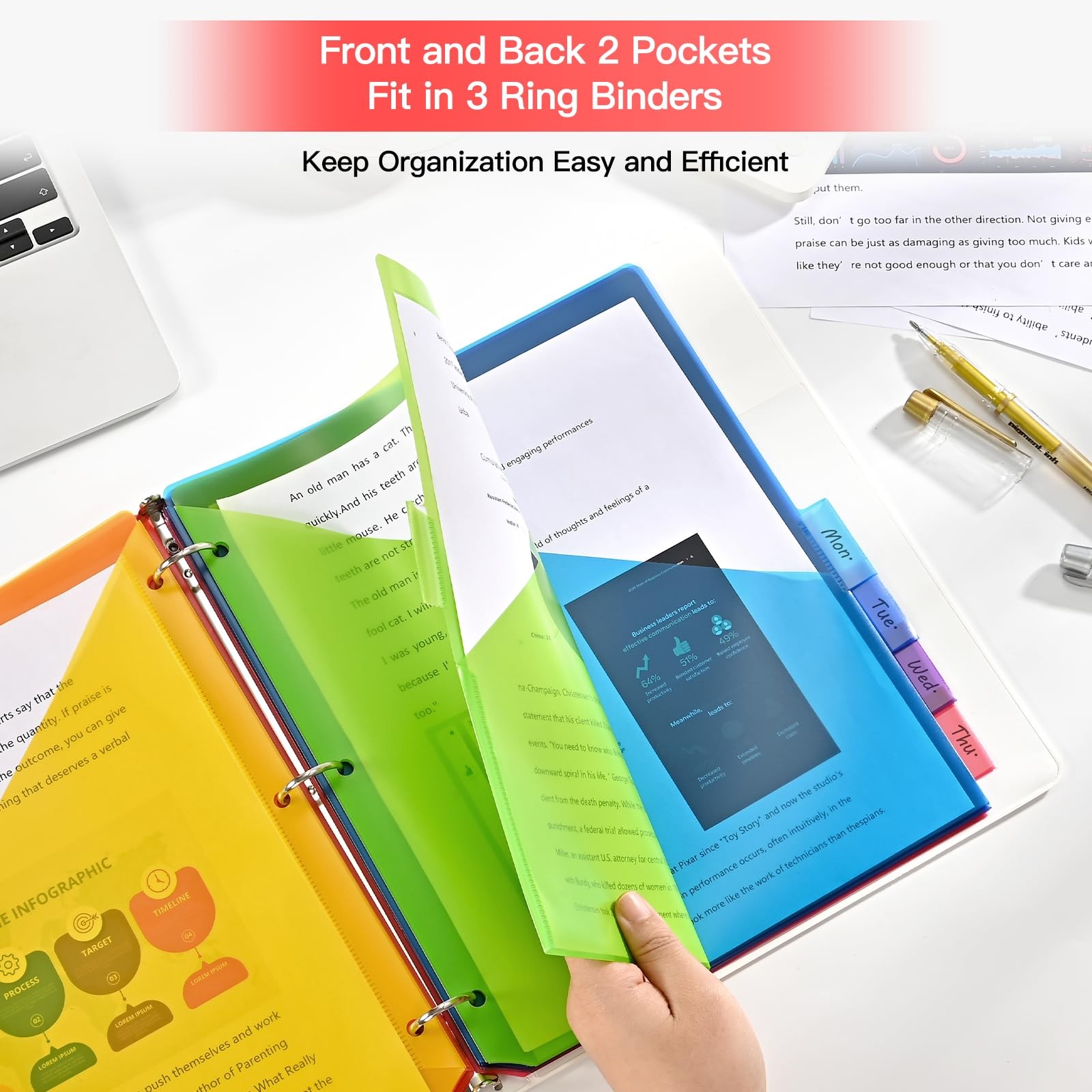 8-Tab Binder Dividers with Double Pockets – Translucent Plastic Page Separato…