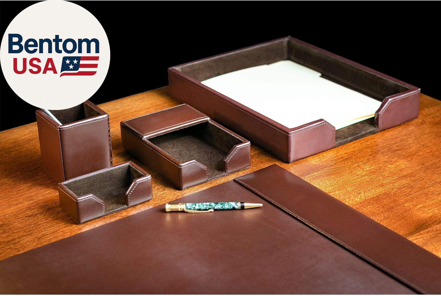Bonded Leather Desk Set – Luxury Leather Desk Pad & Desk Organization Essentials