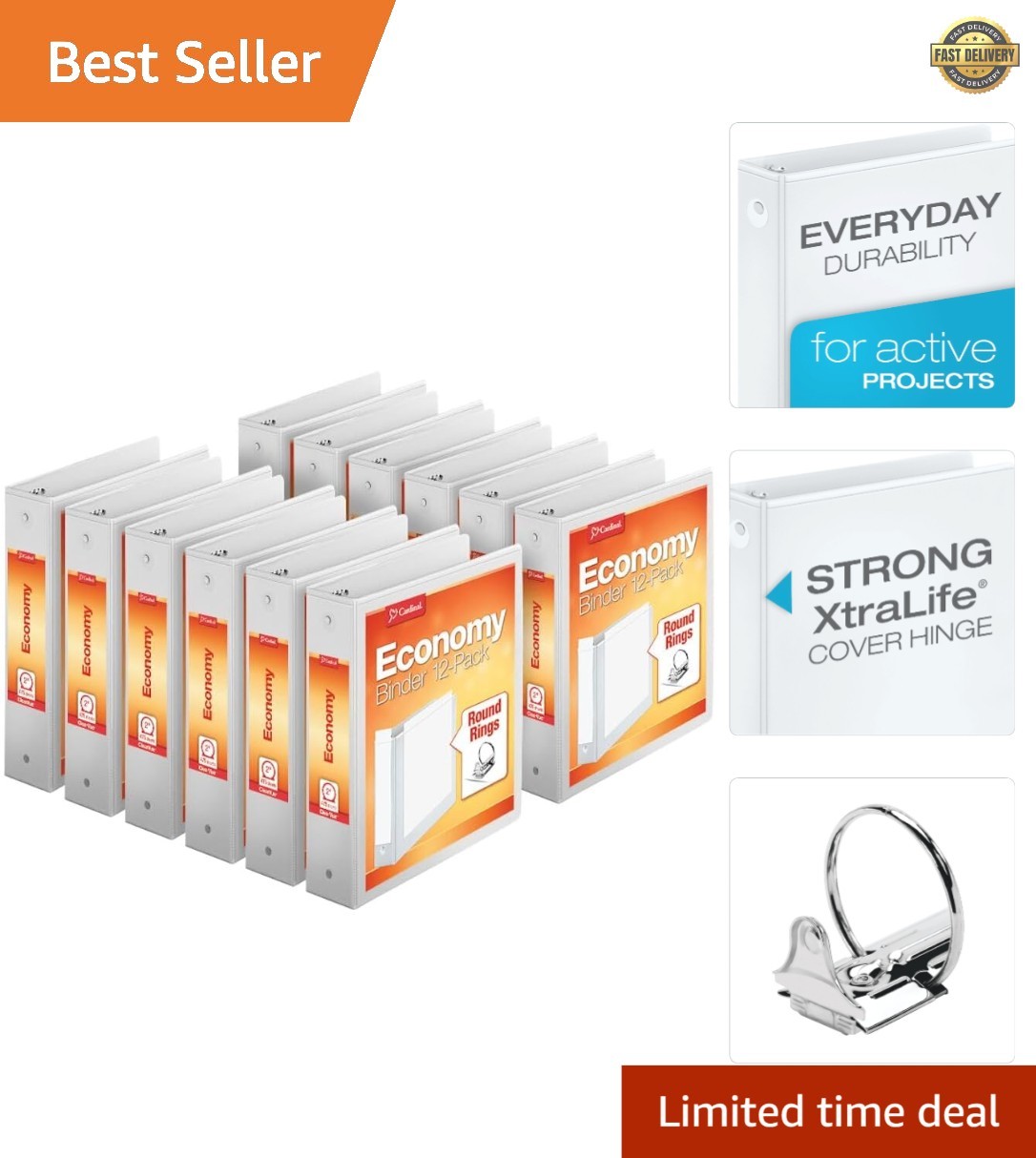 Economy 3-Ring Binders, 2″, Round Rings, Holds 475 Sheets, ClearVue Presentat…