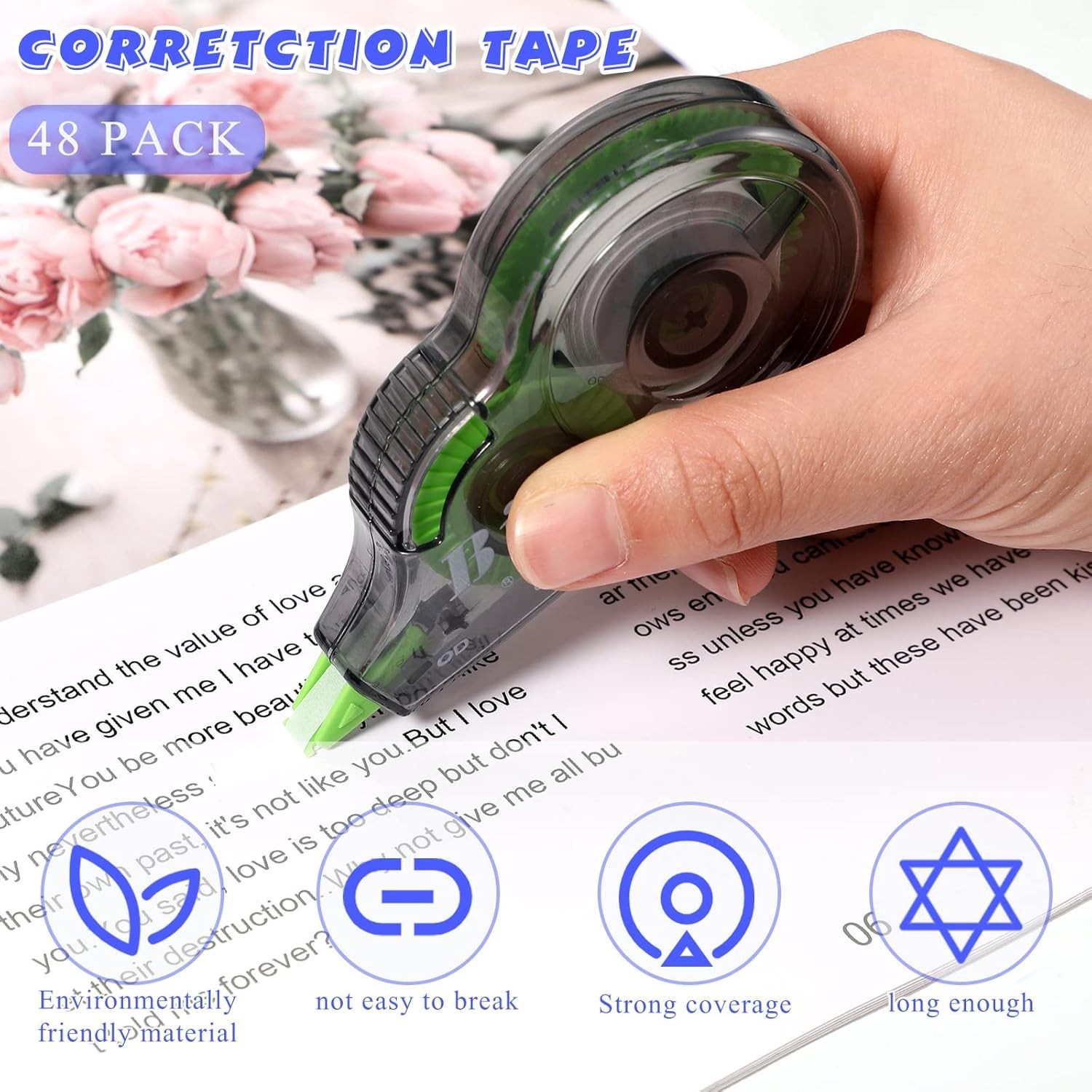Easy-to-Use Translucent Correction Tapes, Pack of 48