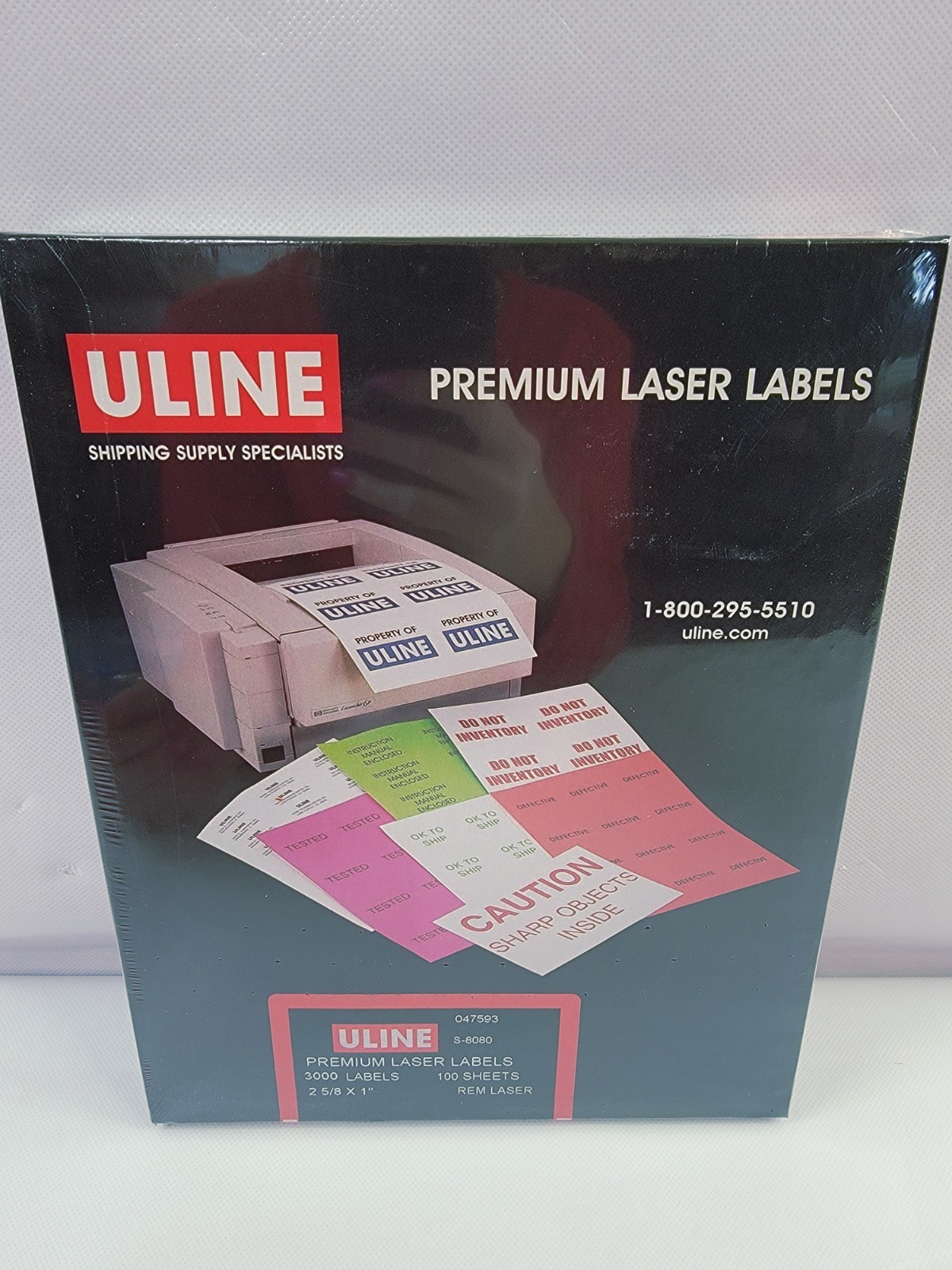 Uline S-8080 Removable Laser Labels 2-5/8 x 1″ Box of 3000 Matte White Labels