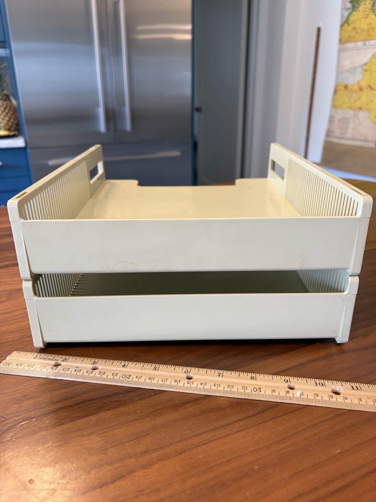 Vintage 1970s USA Eldon Office Products Plastic 2 Tier Paper Tray Tan Beige