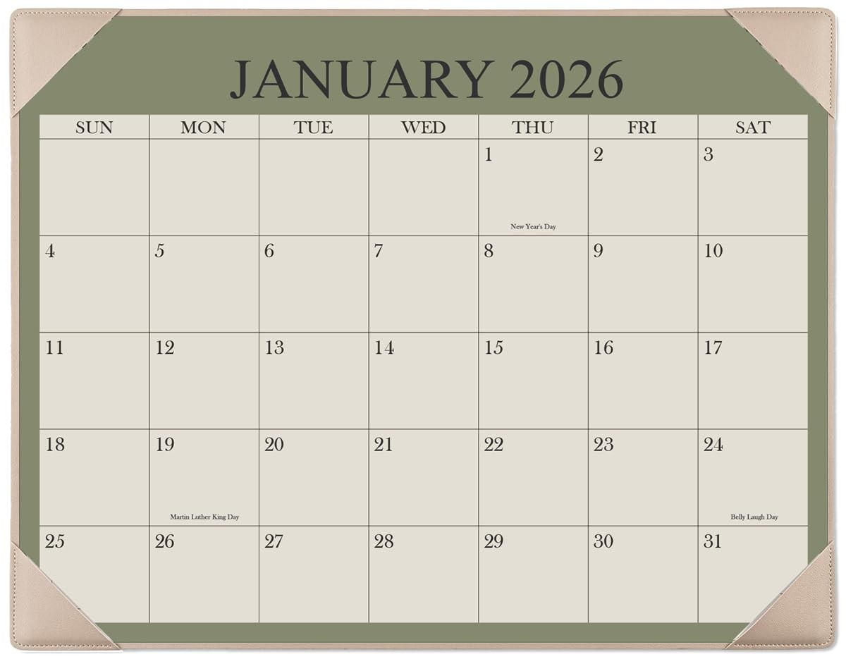 Desk Calendar 2026 with Desktop Mat, 18 Month Small 8.5″ x 11″, Beige