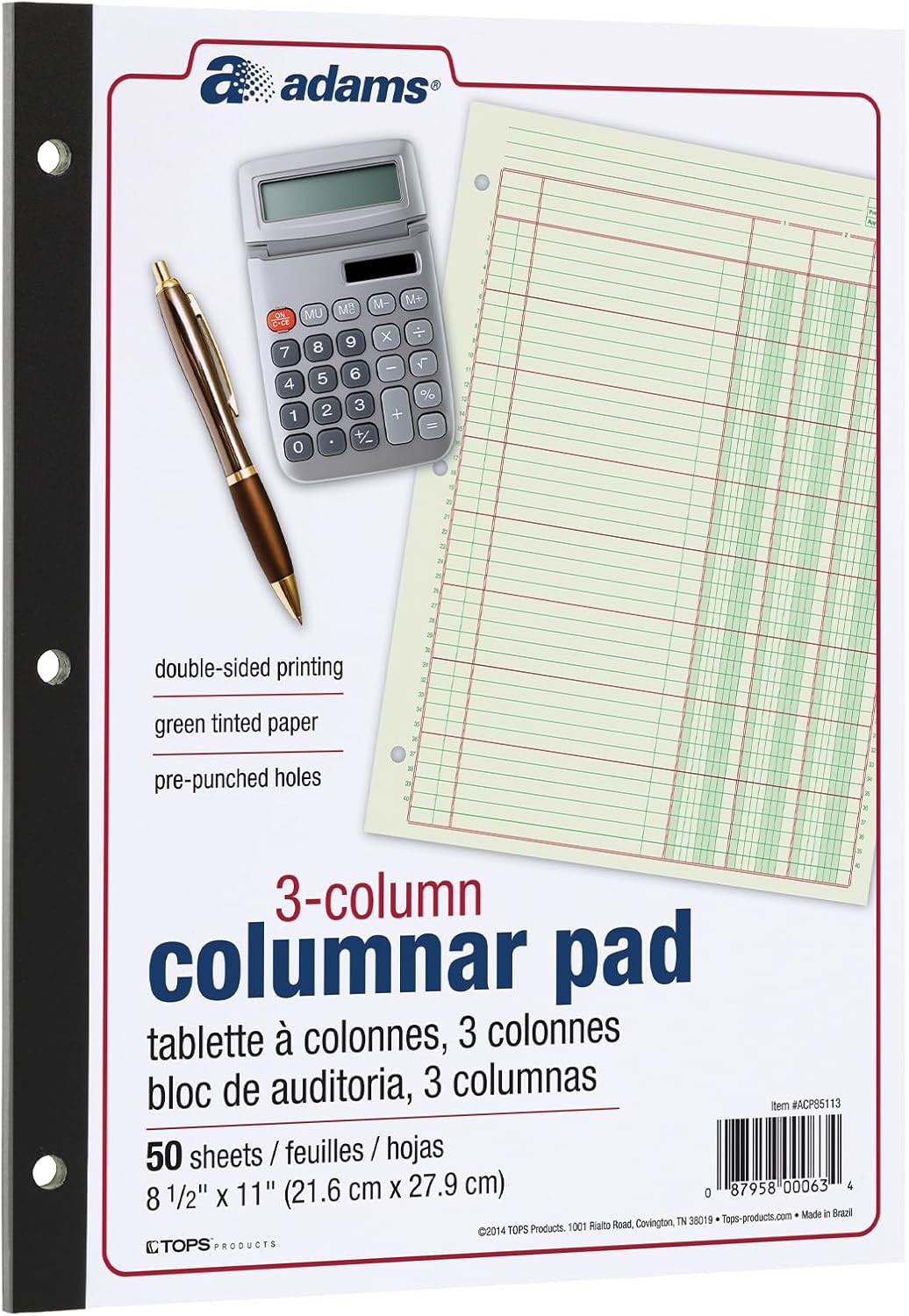 NEW Adams Columnar Analysis Pad 3 Column Ledger Sheet 50 Double Sided Pages 3H