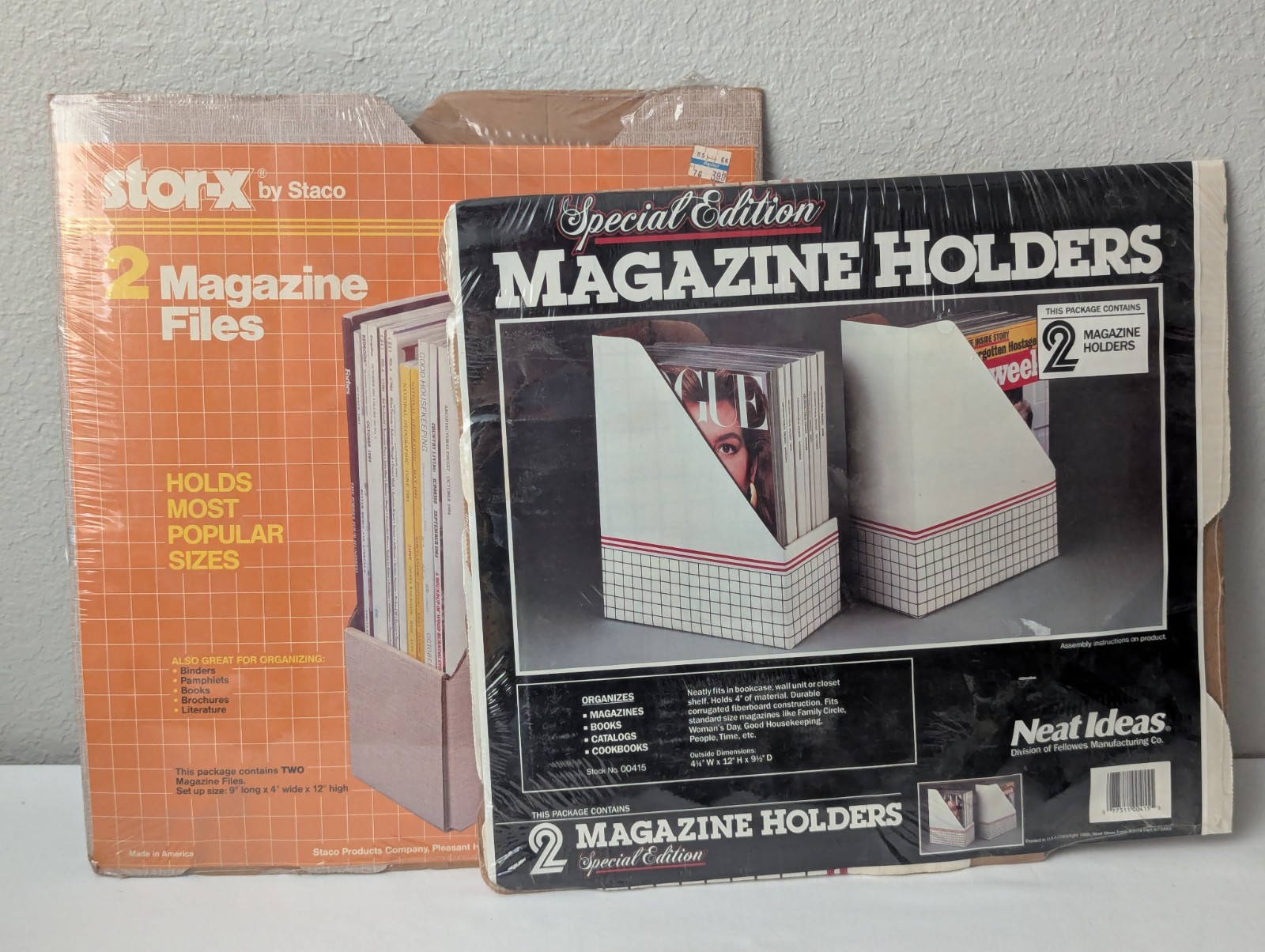 4 Vintage Cardboard Magazine File Holders 80s Neat Ideas Staco Retro Office NOS