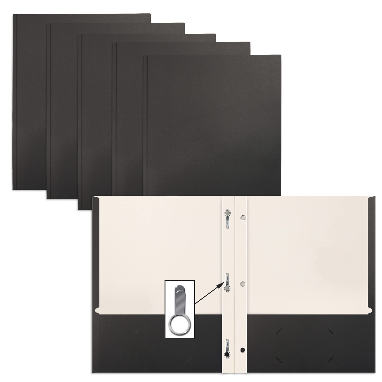 Better Office Products Black Paper 2 Pocket Folders with Prongs, 50 Pack, Mat…