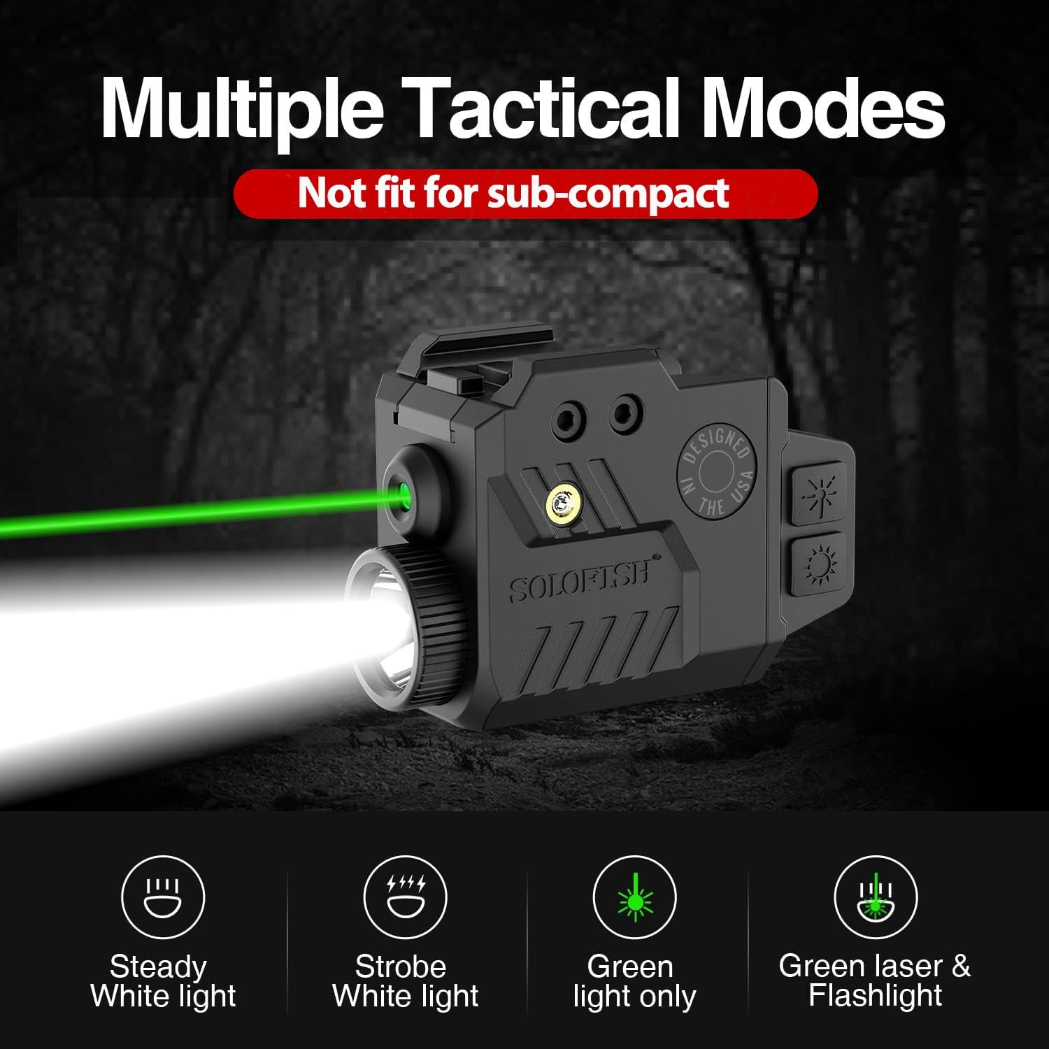 Solofish 800 Lumens Pistol Light Laser Combo, Strobe Green Combo