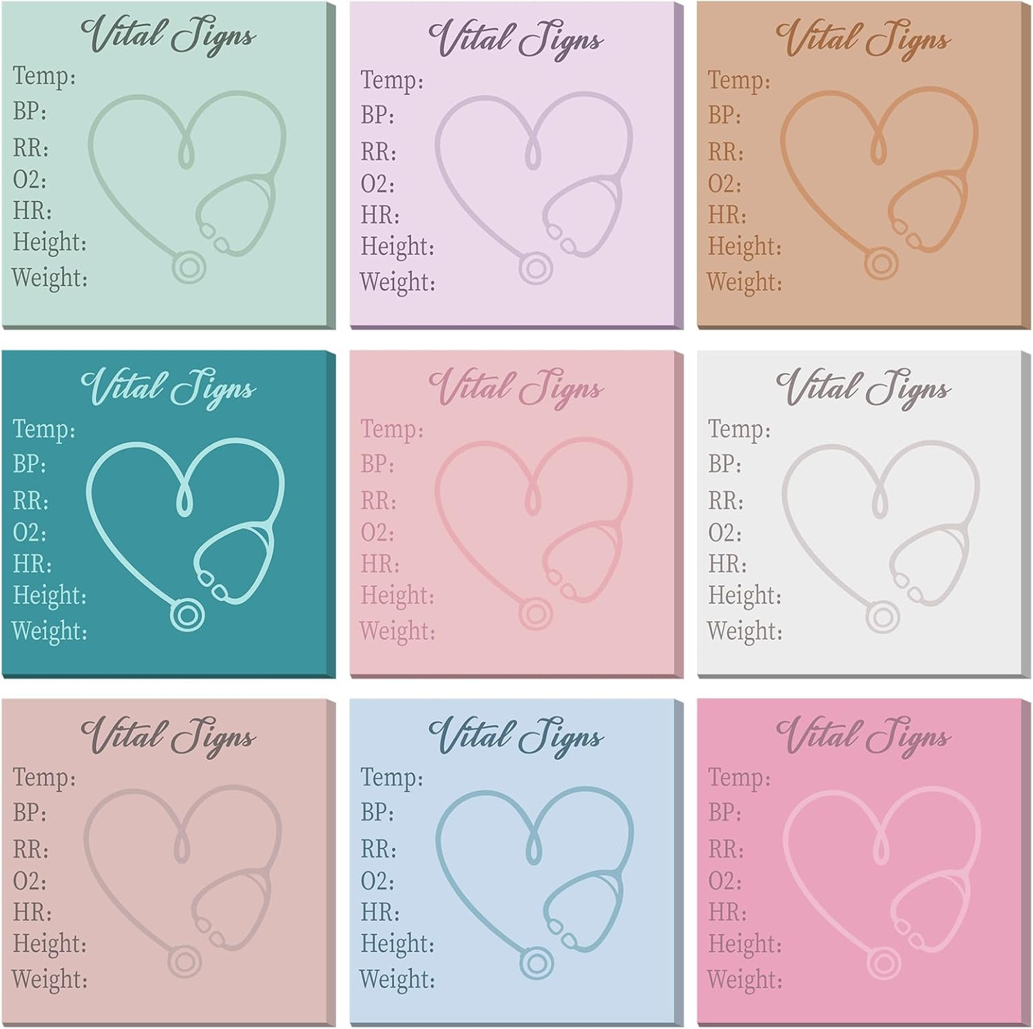 9 Pcs Vital Signs Sticky Notes Cute Self Stick Notepads Easy to Post Desk Sup…