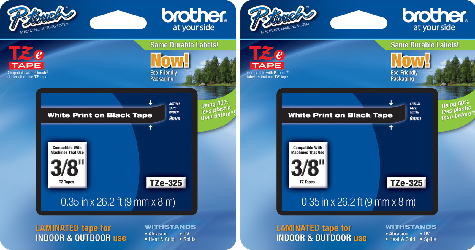 New Genuine Brother P-Touch TZe-325 2PK White on Black Tape Bag