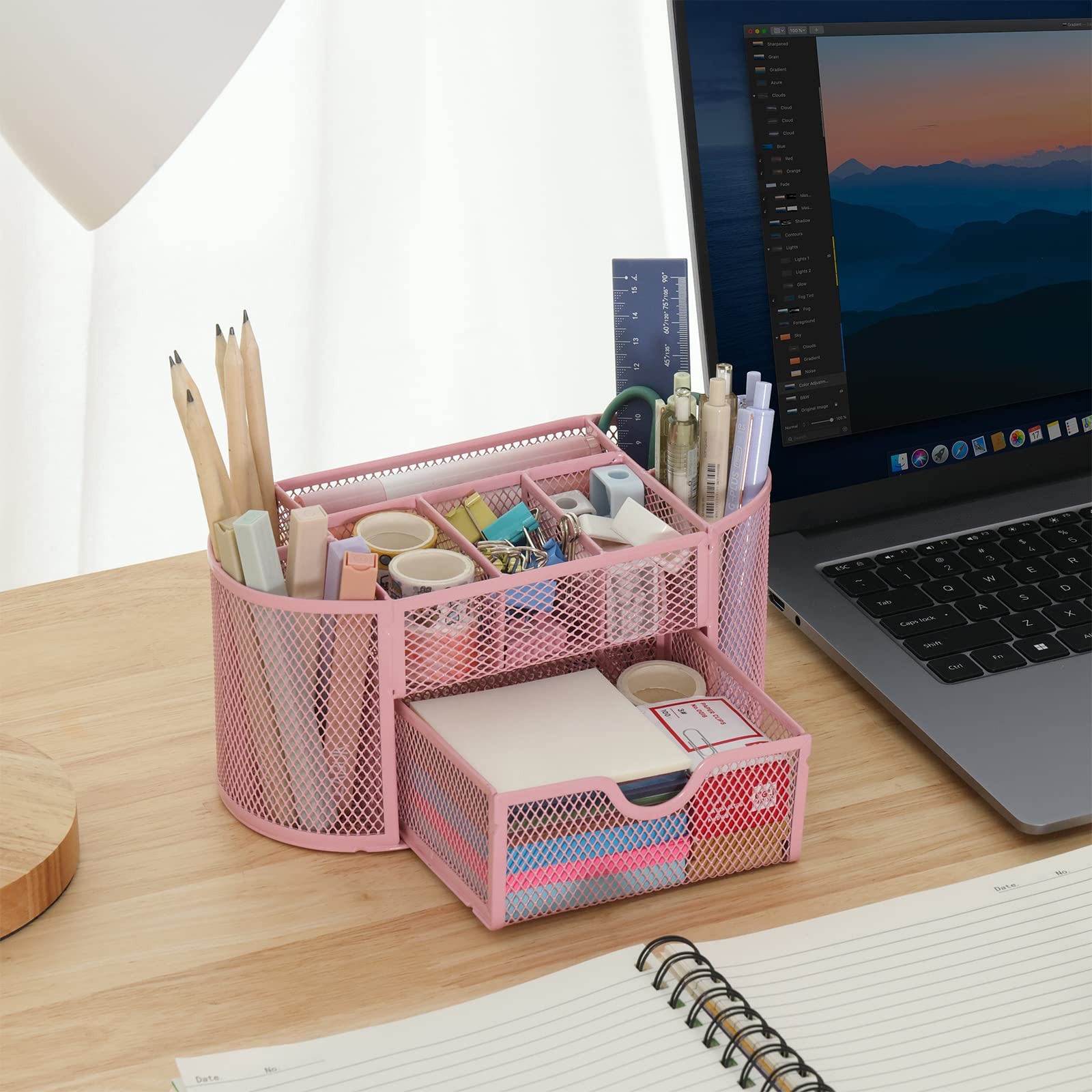 EOOUT Pink Desk Organizer, Pen Holder for Desk and Accessories, Mesh Desk Org…