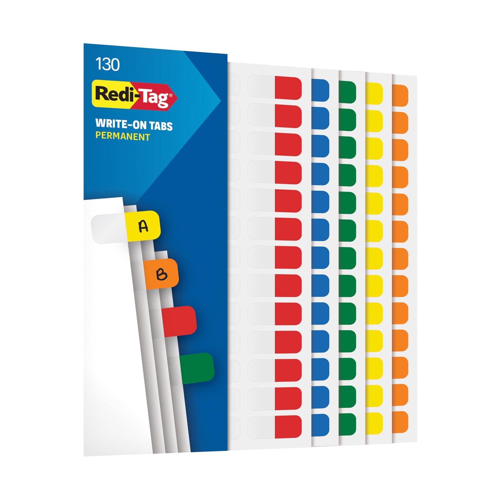 Redi-Tag Write-On Tabs, Permanent Adhesive Index Tabs, Assorted Primary Color…