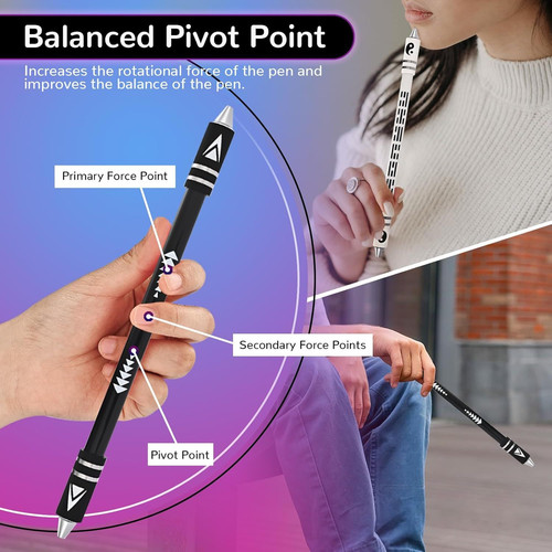 2 Colors Pen Spinning with Silicone Bracelet, Metal Heads Gaming Black,white