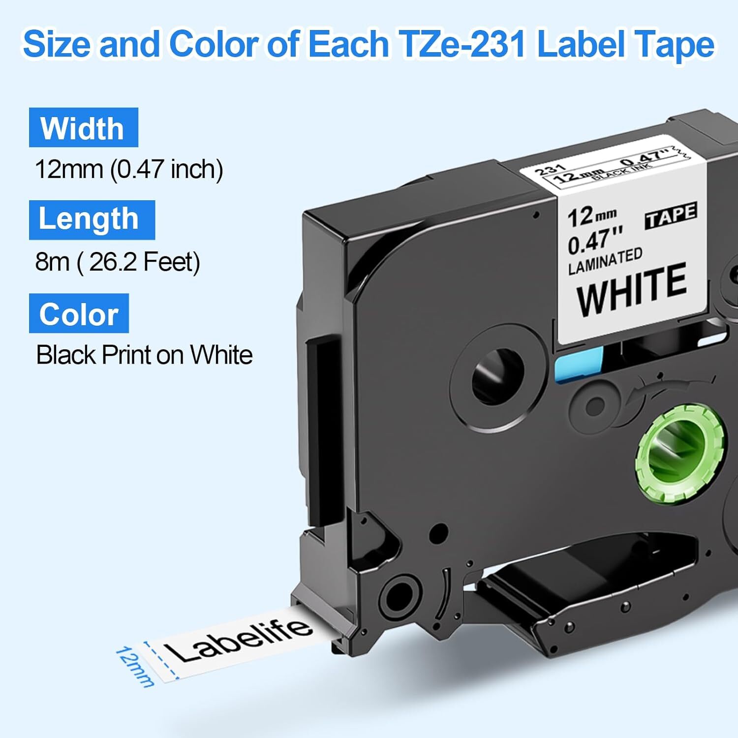 Compatible Label Tape fit Brother TZe-231 P-Touch White 12mm PT-1000 PT-H101C