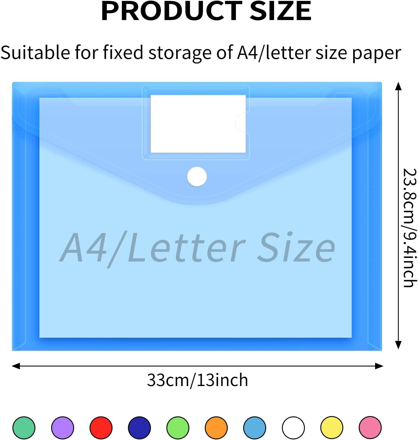 EOOUT 30 Pack 10 Color Plastic Envelopes Hook Loop Closure A4