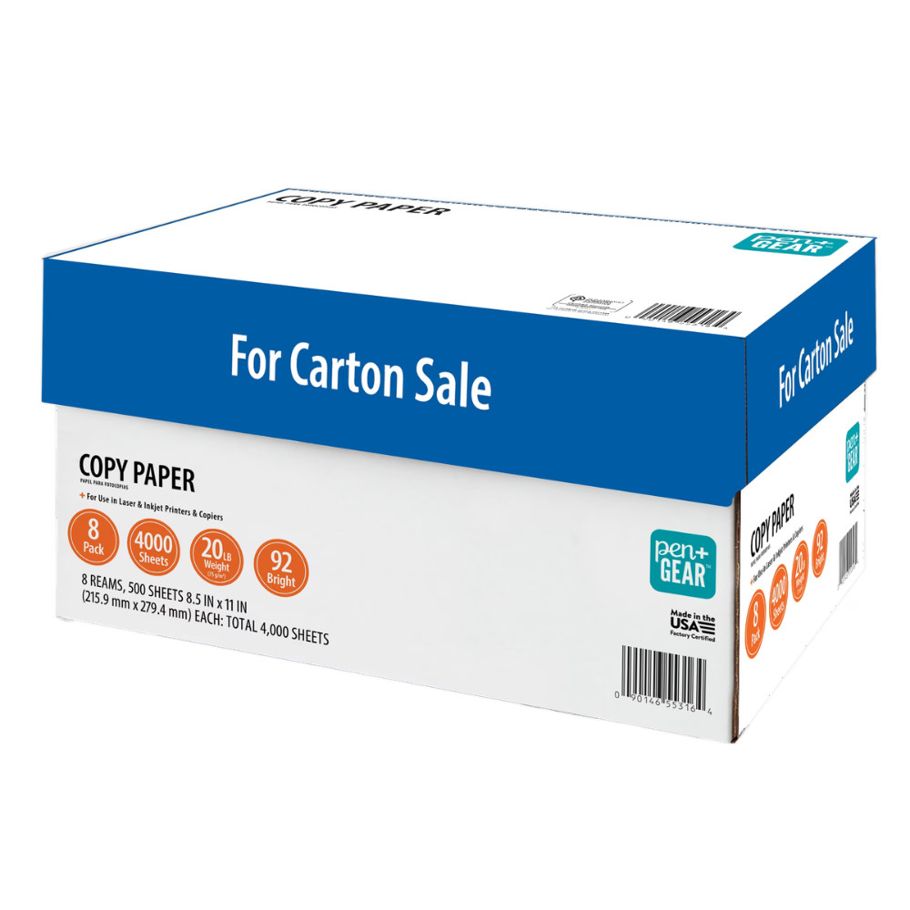 Pen+Gear Copy Paper, 8.5″ x 11″, 20 lb, 92 Bright, White, 8 Reams, 4000 Sheets