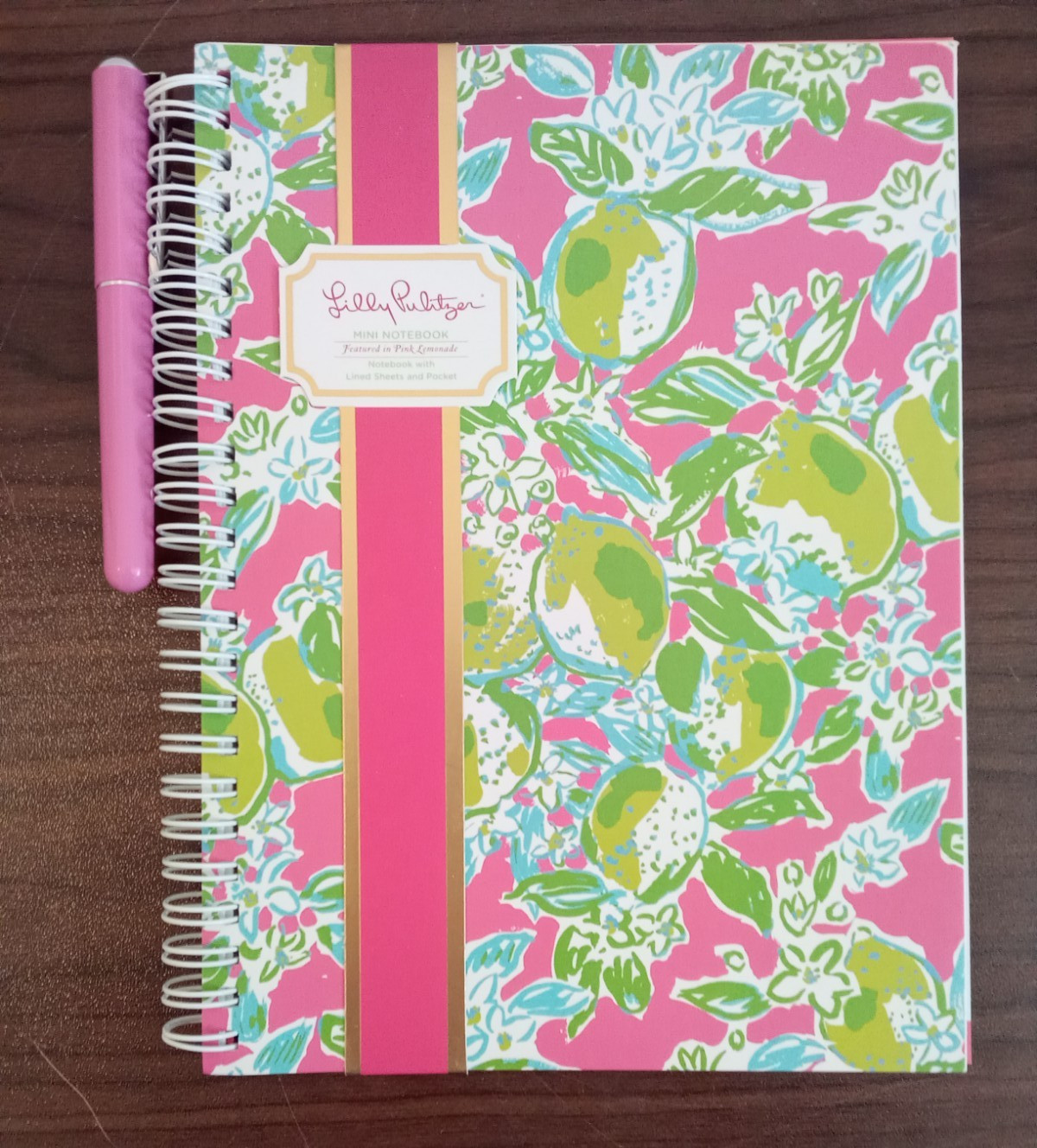 Lilly Pulitzer Spiral Notebook, Pink Lemonade, w/Pen, 8 in x 6 in, NIP