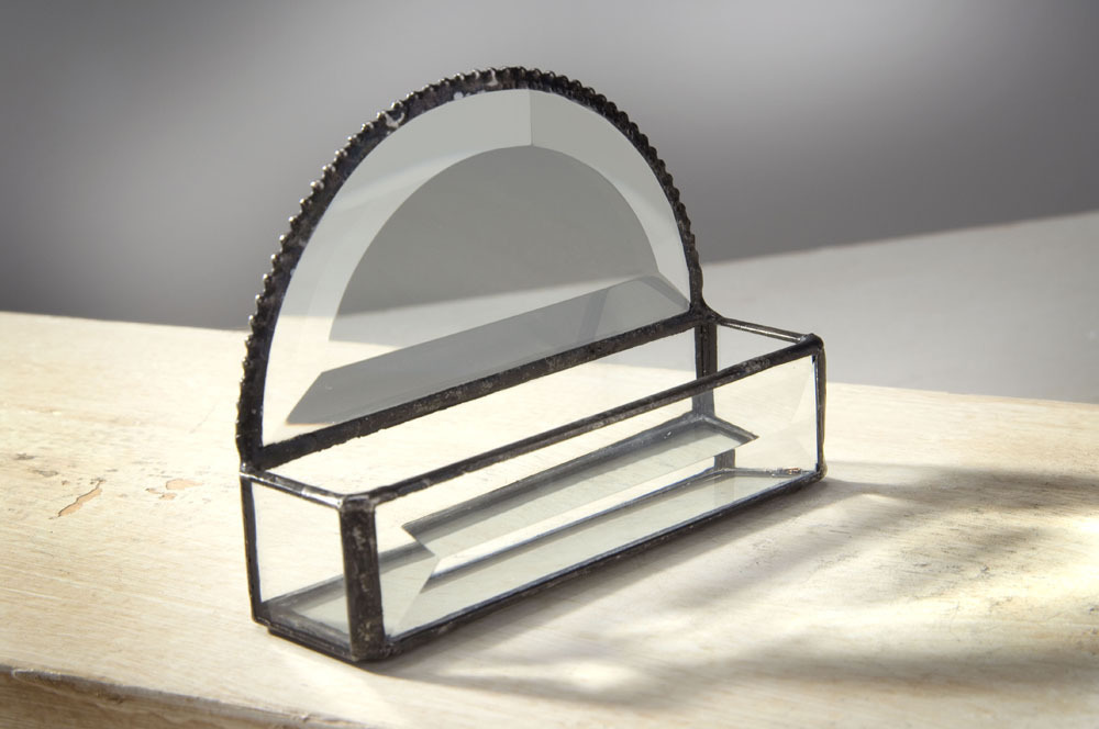 J Devlin Beveled Round Glass Business Card Holder ~~ NEW ~~