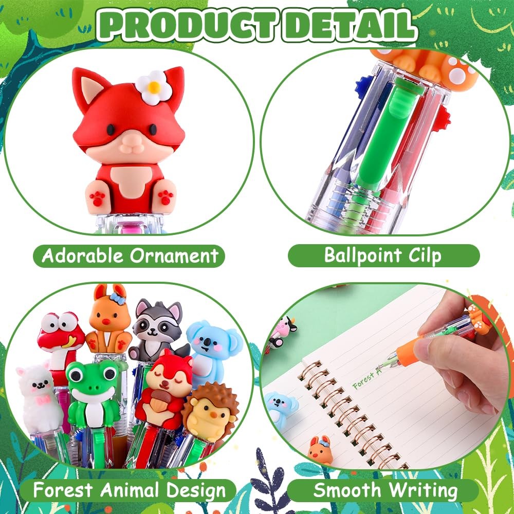 36pcs Mini Multicolor Animal Pens in One 4in1, Bulk Cute Cartoon Animal Retra…