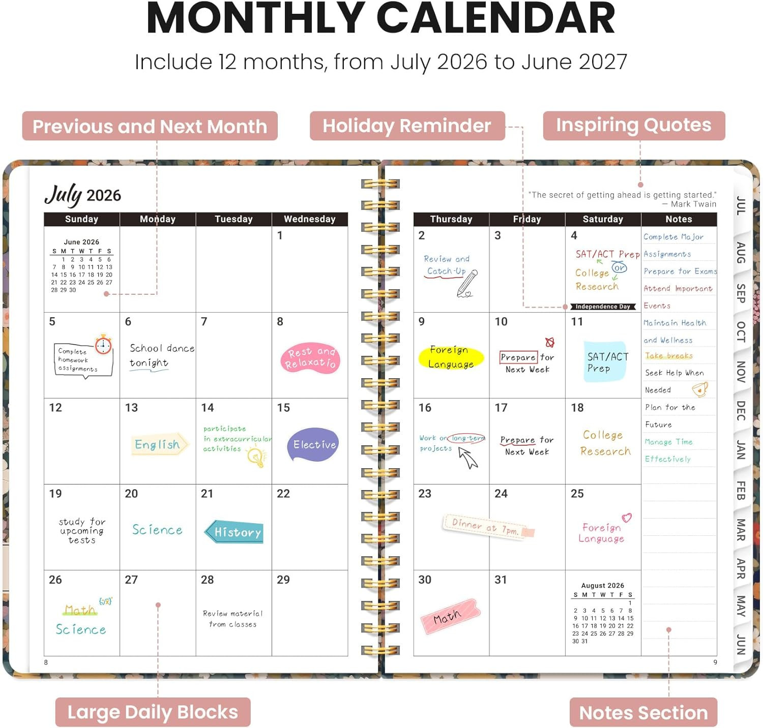 Planner 2026-2027, Monthly and Weekly Academic Planner July 2026 – June 2027, Ha