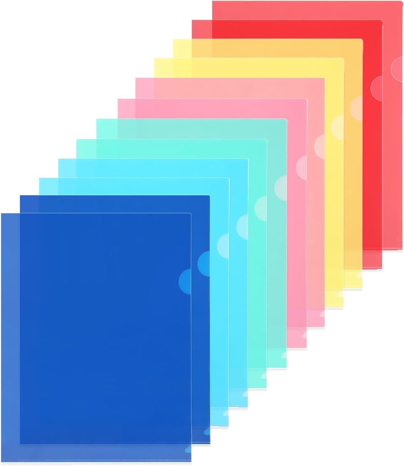 12 Pack Clear Plastic Folders Sleeves, 6 Vibrant Colors Documents Project Pocket