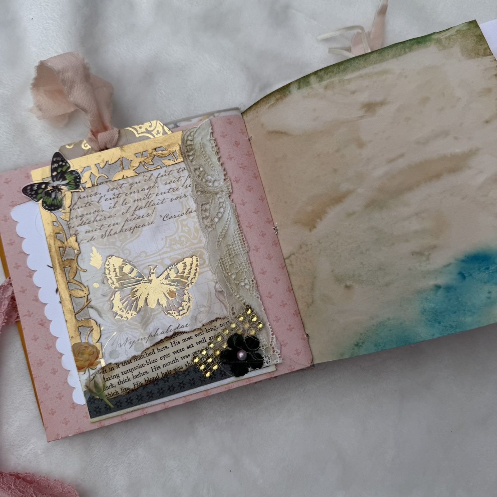 Junk Journal Book Butterfly theme Handmade No Sew Ephemera