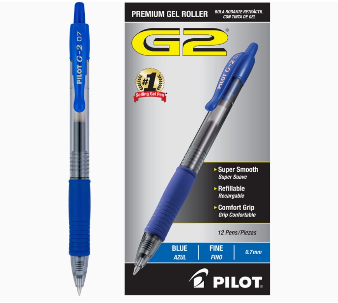 Pilot, G2 Premium Gel Roller Pens, Fine Point 0.7mm, Blue, Pack of 12