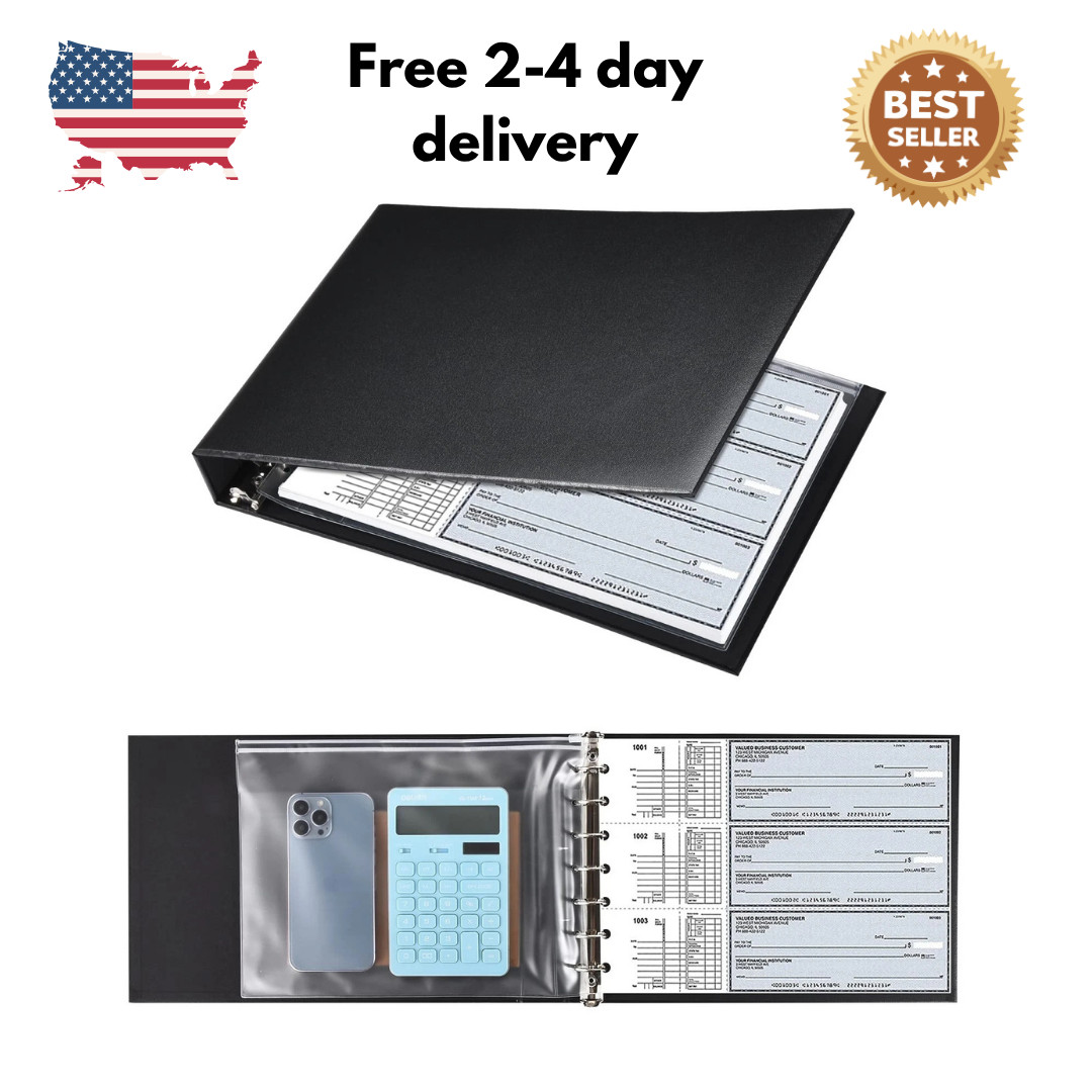 7 Ring Check Binder, 3-On-A-Page Business Checkbook Holder, 500 Checks Capacity