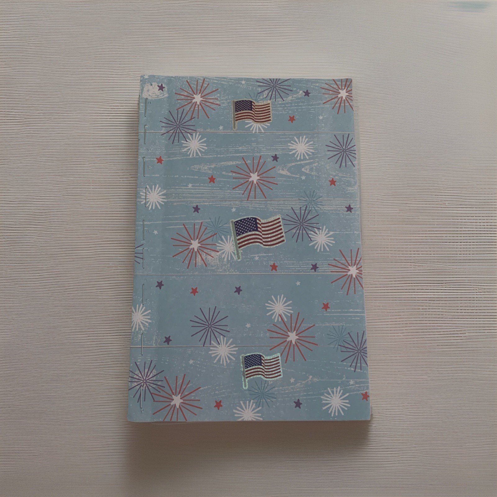 4th of July Handmade Pocket Journal – Red, White, and Blue Fireworks Notebook