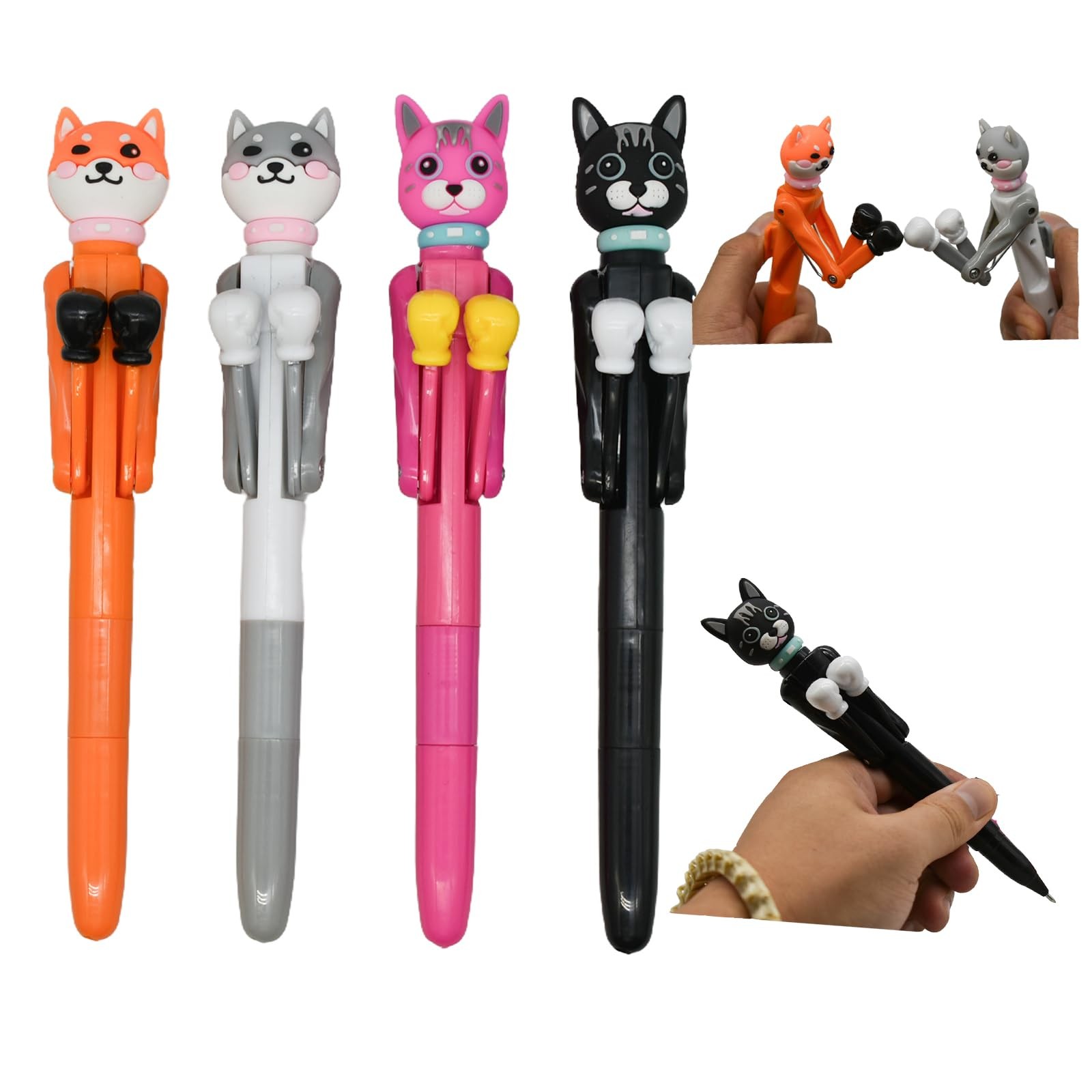 Lopenle 4 PCS Fun Boxing Cat Pens Cool Catty 1 Count (Pack of 4), Multicolor