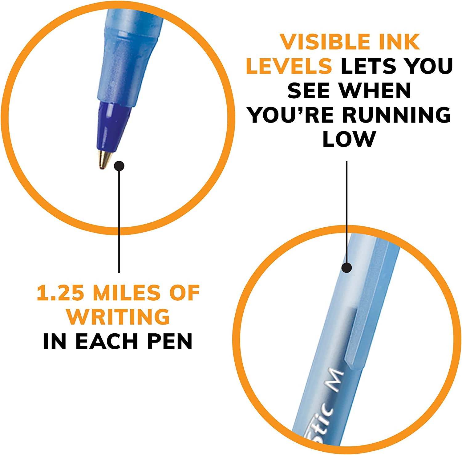 Round Stic Xtra Life Blue Ballpoint Pens, Medium Point (1.0mm), 10-Count Pack of