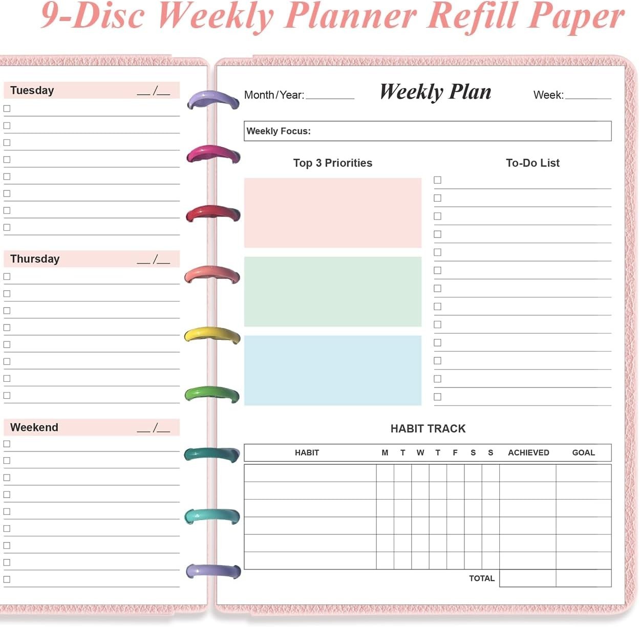 9 Disc Undated Refills – Classic Size 53 Sheets/106 Pages Colorful for Happy …