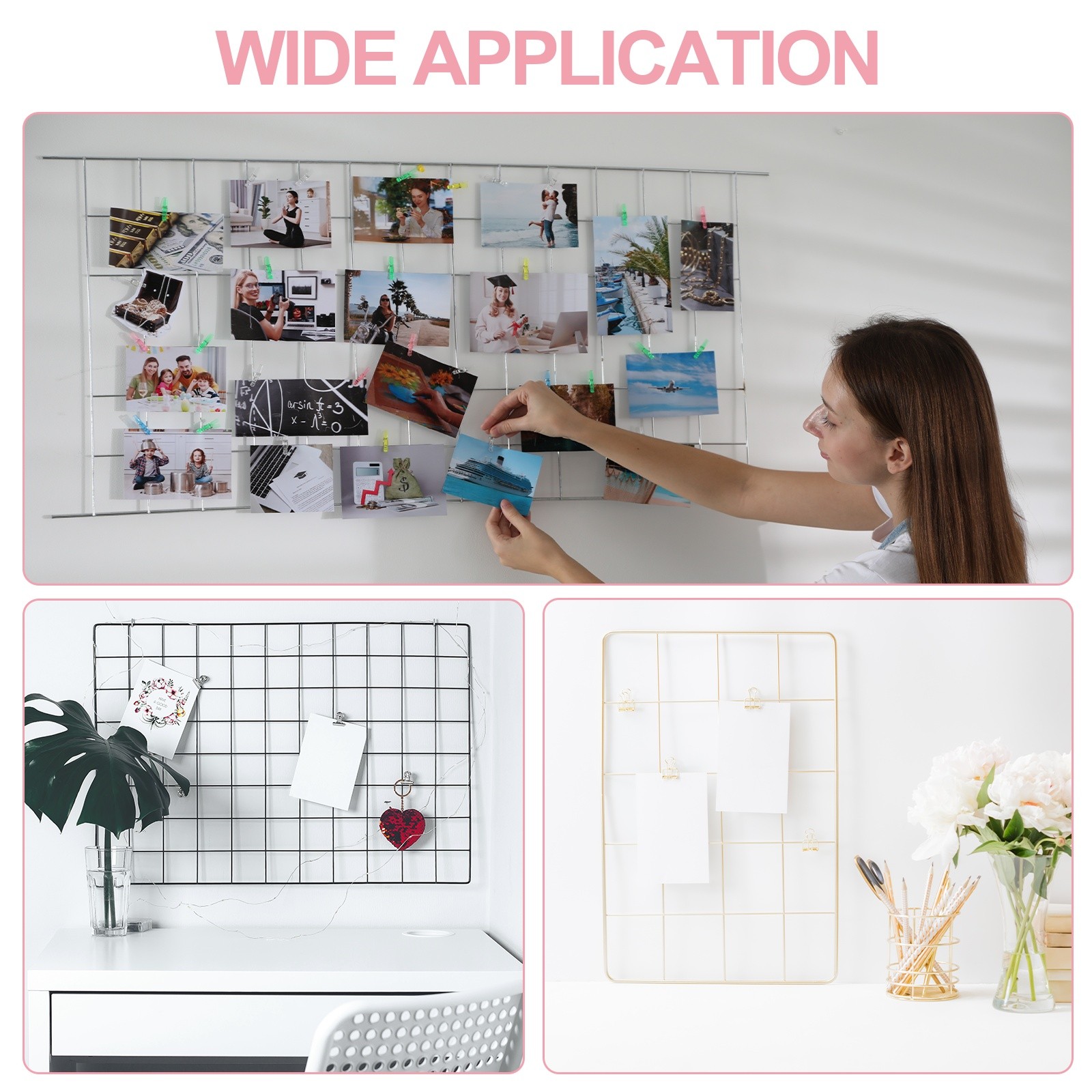 16″x16″ Wire Grid Panel 2 Pcs Wall Grid Decorative Board Photo Display Black