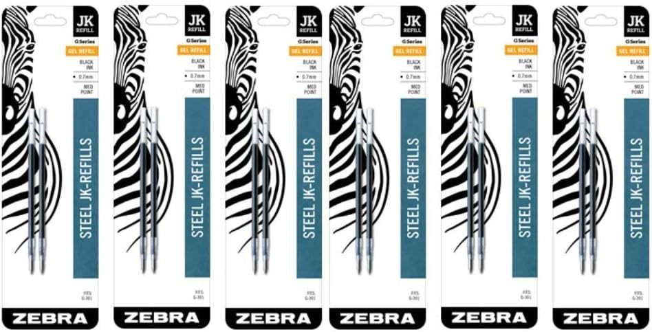 Zebra G301 Pen Refill Black Ink 0.7Mm Medium Point Smooth Glide 6 Pack