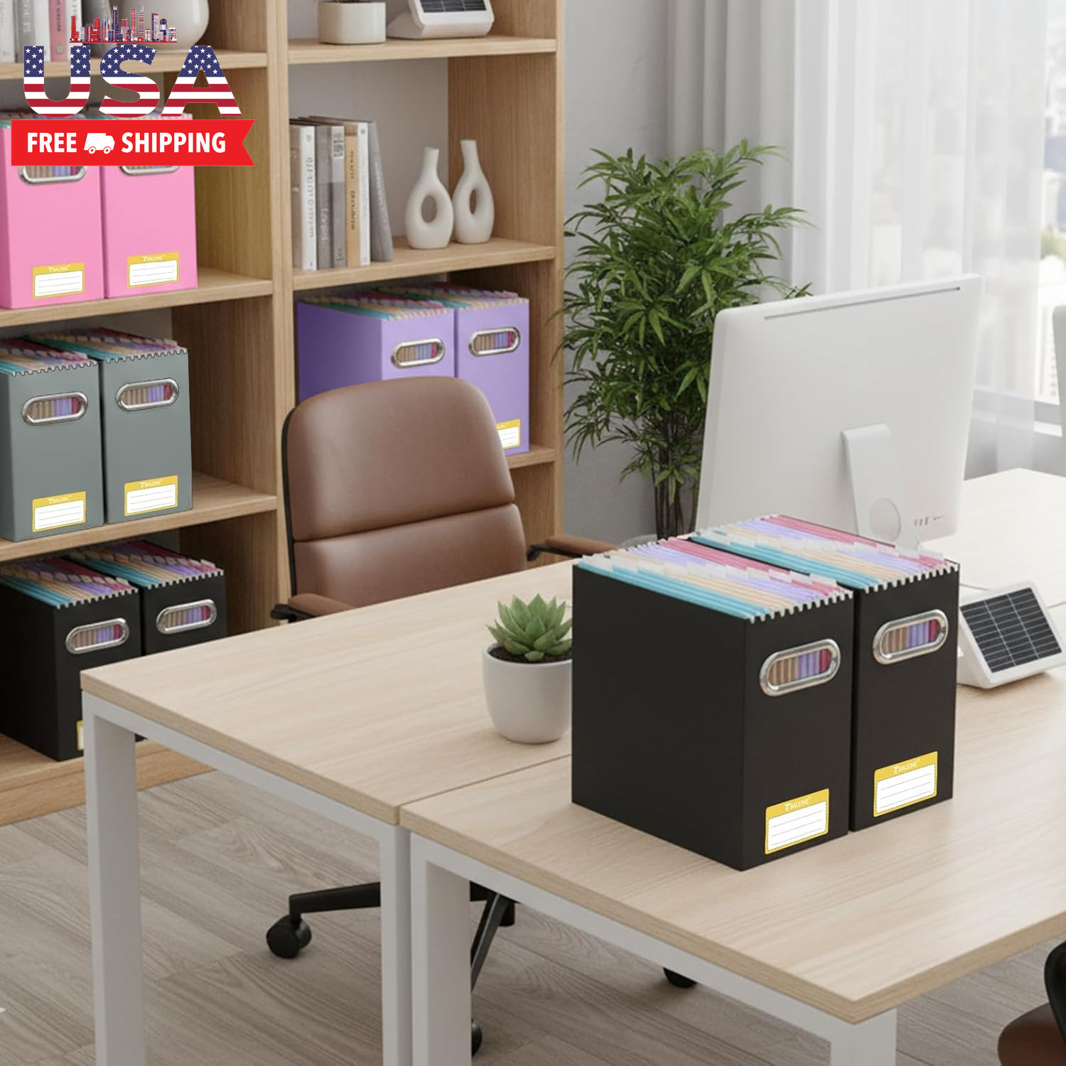 File Organizer Box, Cardboard File Folder Organizer with Handle for Letter Size,