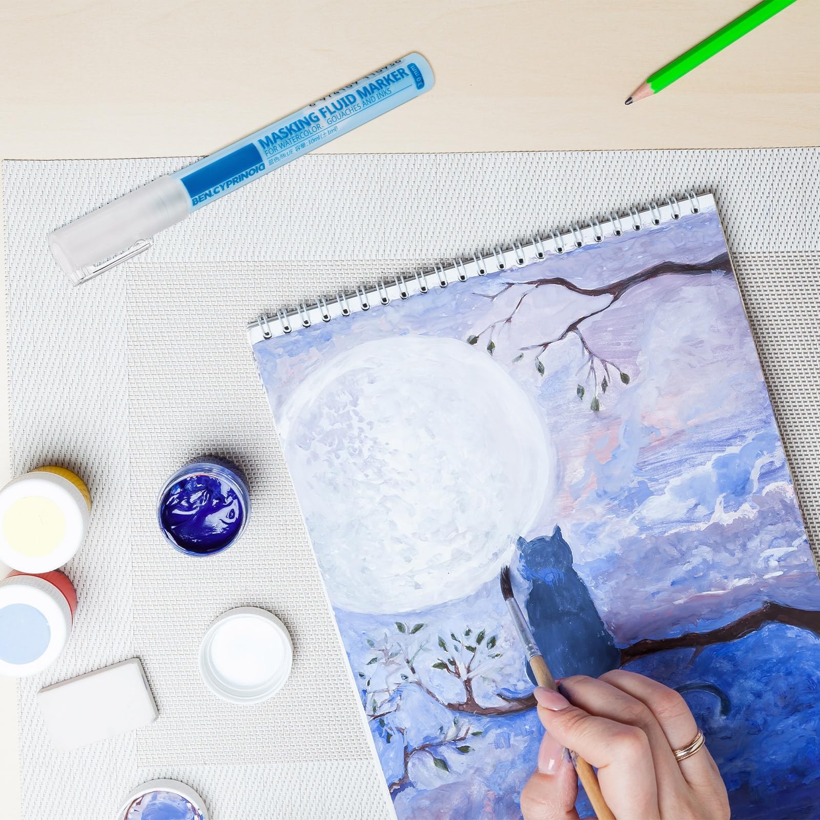 Feifeiya 2 Pcs Masking Fluid Pen for Watercolor 1 Count (Pack of 2), Blue