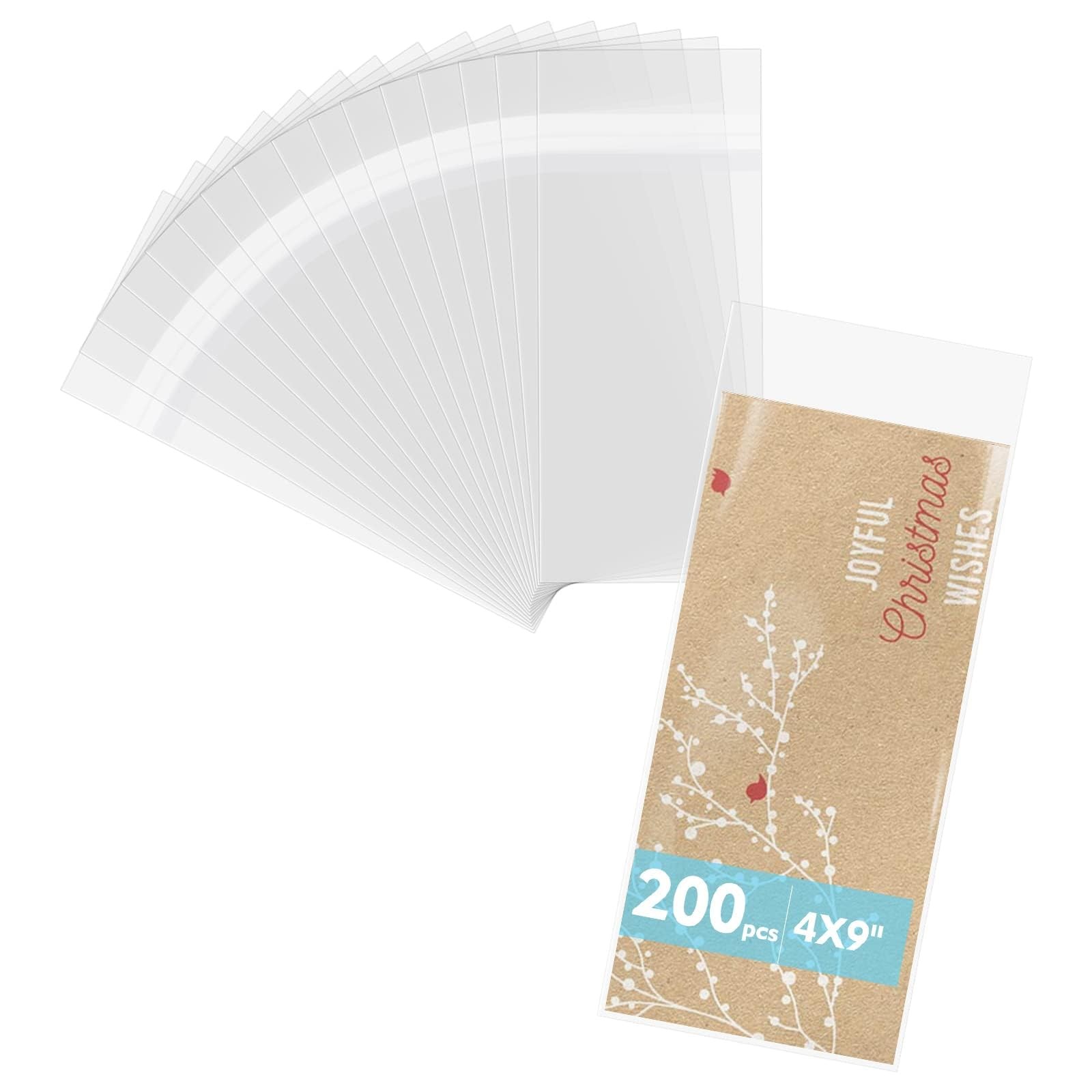 200 PCS 4×9 Inch Clear Resealable Plastic Sleeve Self Sealing Polypropylene