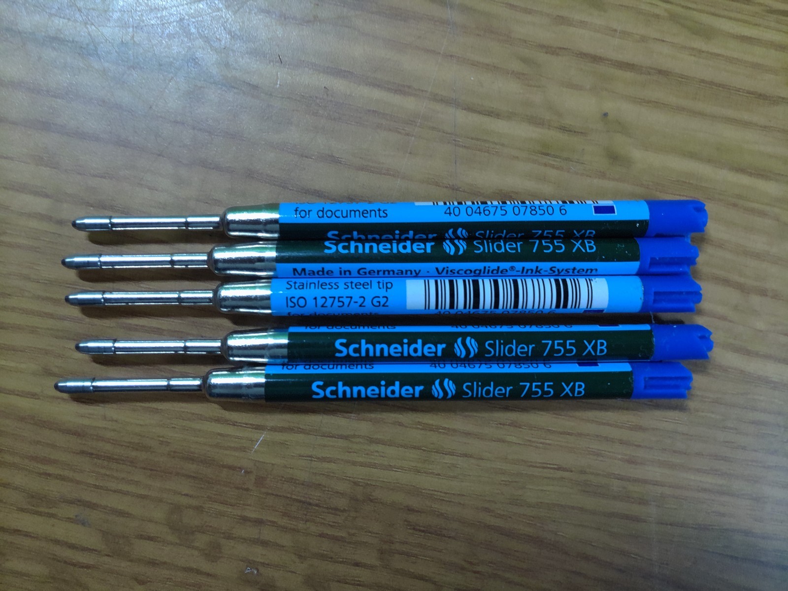 Schneider Slider 755 Ballpoint Refill, Permanent XB Blue, Blister Pack of 5