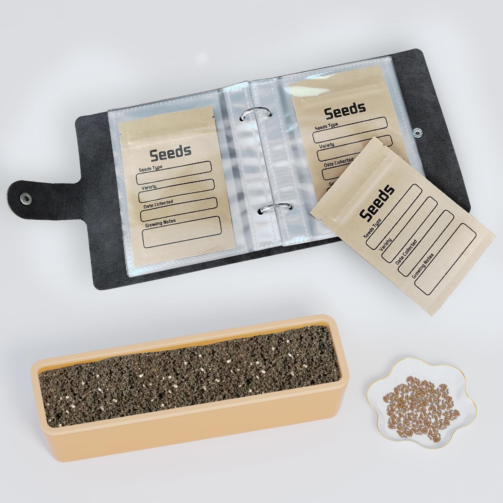 Seed Organizer Binder with 50 Pcs Resealable Seed Envelopes, 50 Storage Pockets